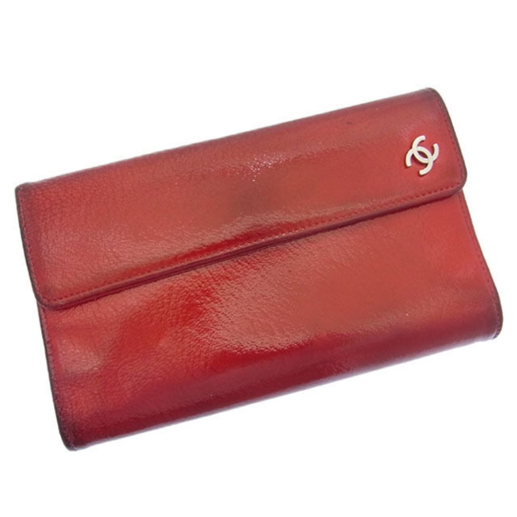 Chanel Wallet Purse Trifold Coco Red Woman Authentic